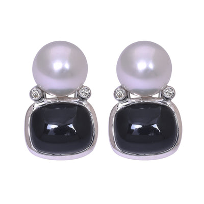 Earrings - Black Onyx, South Sea Pearl And Diamond