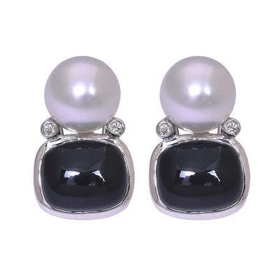 Earrings- Black Onyx, South Sea Pearl and Diamond  (262DS)