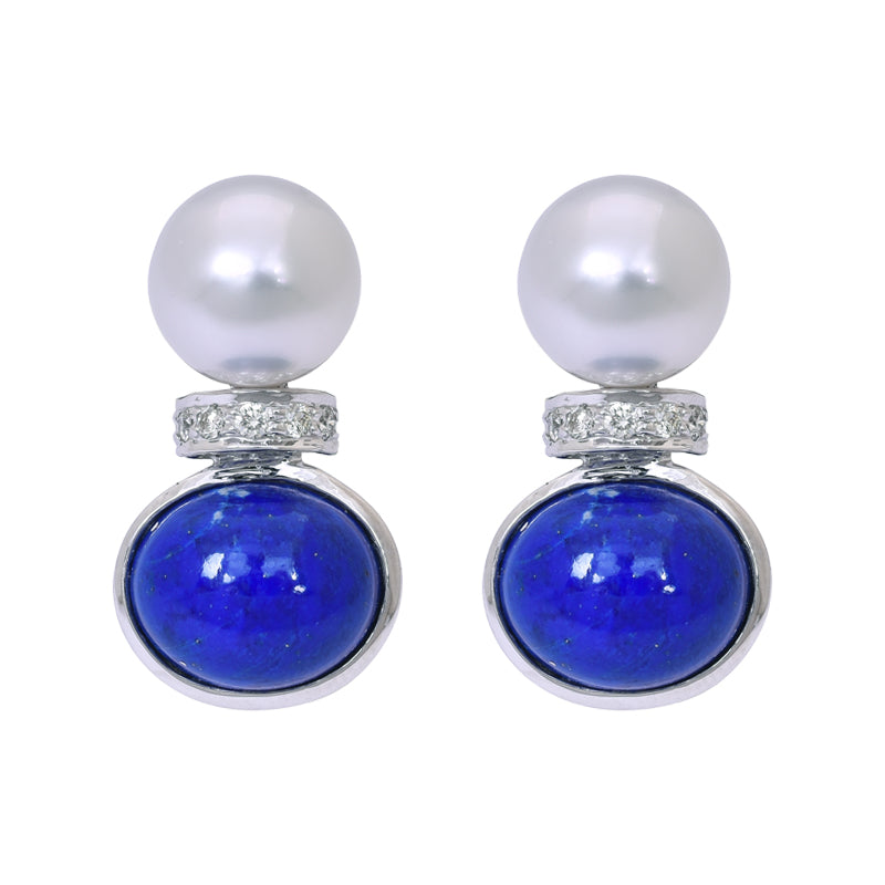 Earrings - Lapis Lazuli, South Sea Pearl and Diamond | Singhvi Jewels