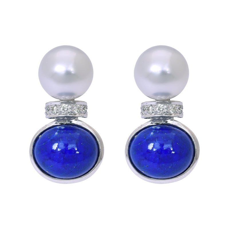Earrings- Lapis Lazuli, South Sea Pearl and Diamond
