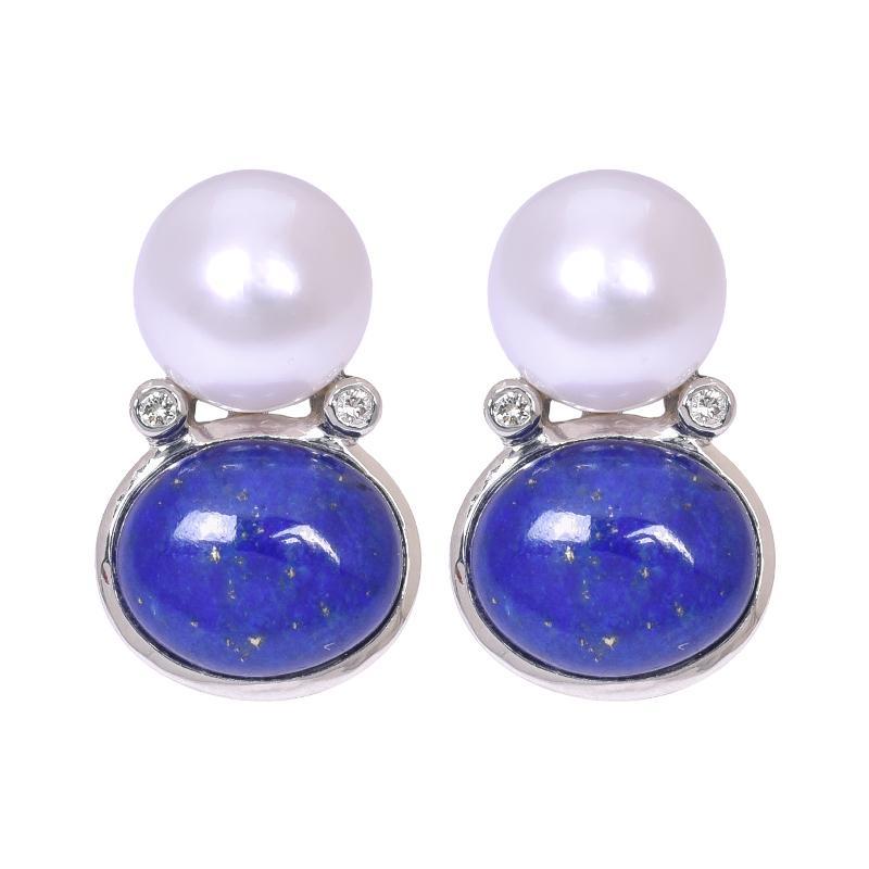 Earrings - Lapis Lazuli, South Sea Pearl and Diamond | Singhvi Jewels