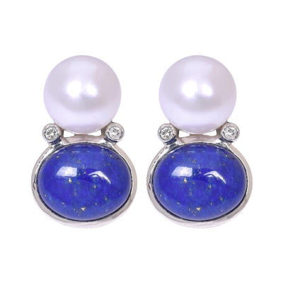 Earrings - Lapis Lazuli, South Sea Pearl And Diamond