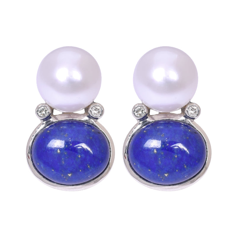 Earrings- Lapis Lazuli, South Sea Pearl and Diamond