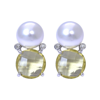 Earrings- Lemon Quartz, South Sea Pearl and Diamond  (263AS)