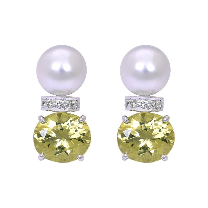 Earrings- Lemon Quartz, South Sea Pearl and Diamond (263BS) | Singhvi Jewels