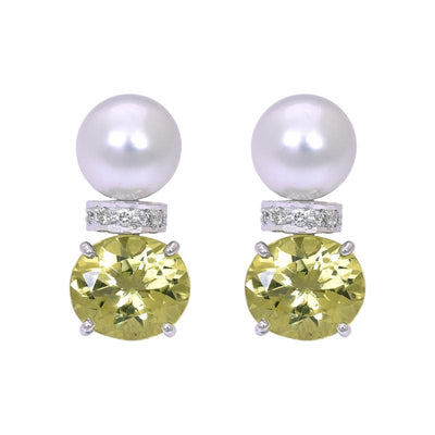 Earrings- Lemon Quartz, South Sea Pearl and Diamond  (263BS)