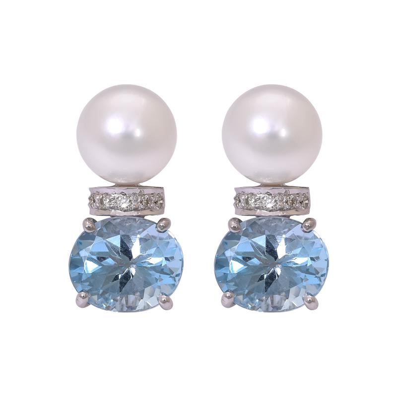 Earrings- Blue Topaz, South Sea Pearl and Diamond (263CS) | Singhvi Jewels