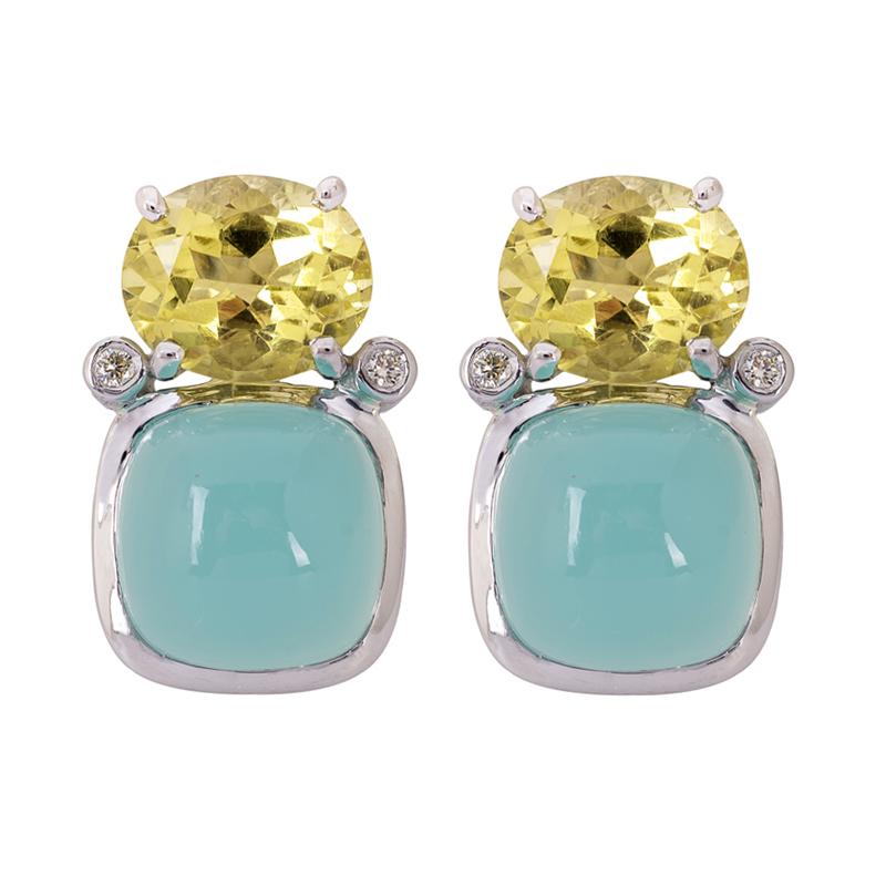 Earrings- Chalcedony, Lemon Quartz and Diamond