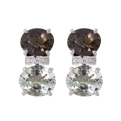 Earrings - Smoky Quartz, Green Quartz And Diamond