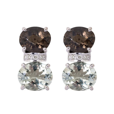 Earrings- Smokey Quartz, Green Quartz and Diamond  (263ES)