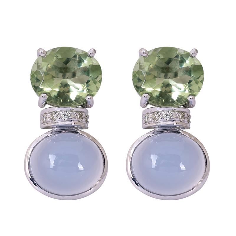 Earrings- Green Quartz, Chalcedony and Diamond