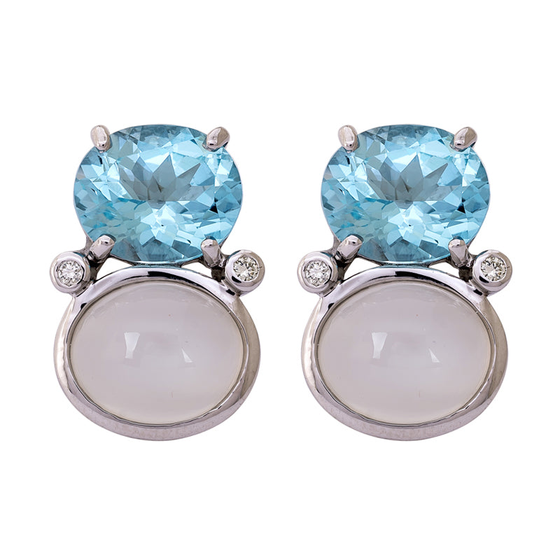Earrings - Blue Topaz, Moonstone and Diamond | Singhvi Jewels