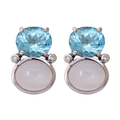 Earrings - Blue Topaz, Moonstone and Diamond