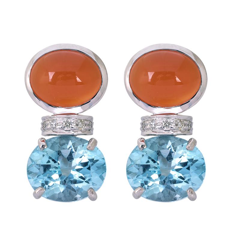Earrings- Blue Topaz, Cornelian and Diamond