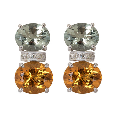 Earrings - Citrine, Green Quartz And Diamond