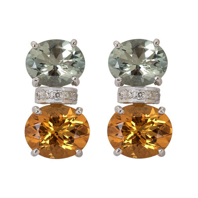 Earrings- Citrine, Green Quartz and Diamond  (263IS)
