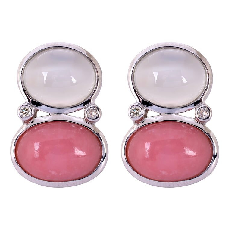 Earrings- Moonstone, Pink Opal and Diamond