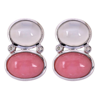 Earrings- Moonstone, Pink Opal and Diamond  (264DS)