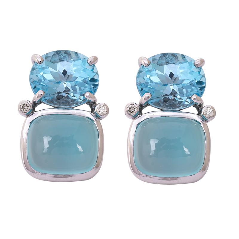 Earrings- Blue Topaz, Chalcedony and Diamond