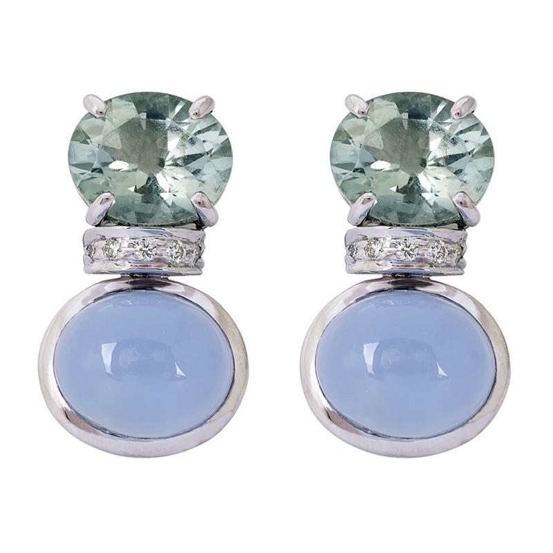 Earrings- Chalcedony, Green Quartz and Diamond