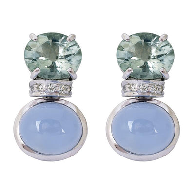Earrings- Chalcedony, Green Quartz and Diamond  (264FS)