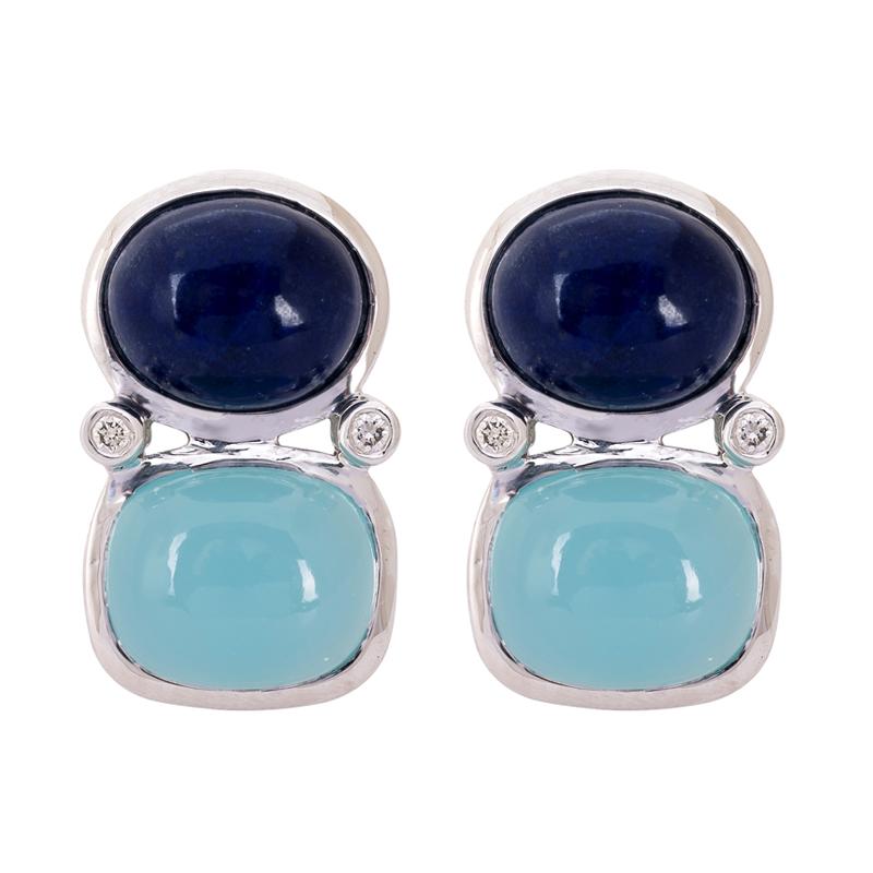 Earrings- Lapis Lazuli, Chalcedony and Diamond