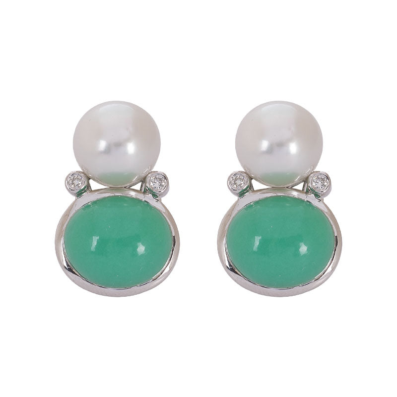 Earrings- Chrysoprase, S.S. Pearl and Diamond