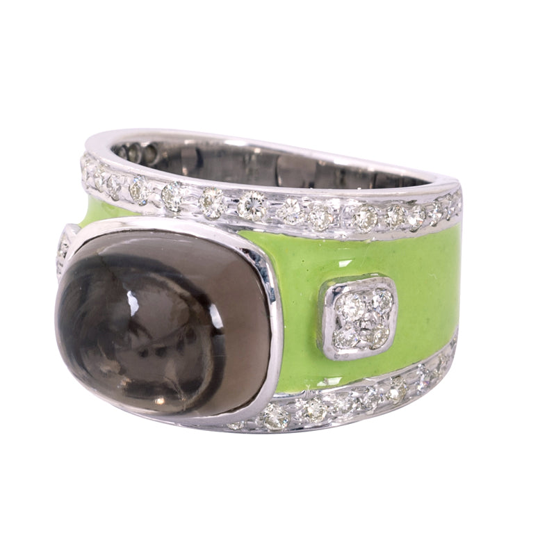 Ring - Smokey Quartz and Diamond (Enamel) | Singhvi Jewels