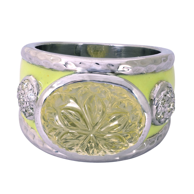 Ring - Lemon Quartz and Diamond (Enamel) | Singhvi Jewels