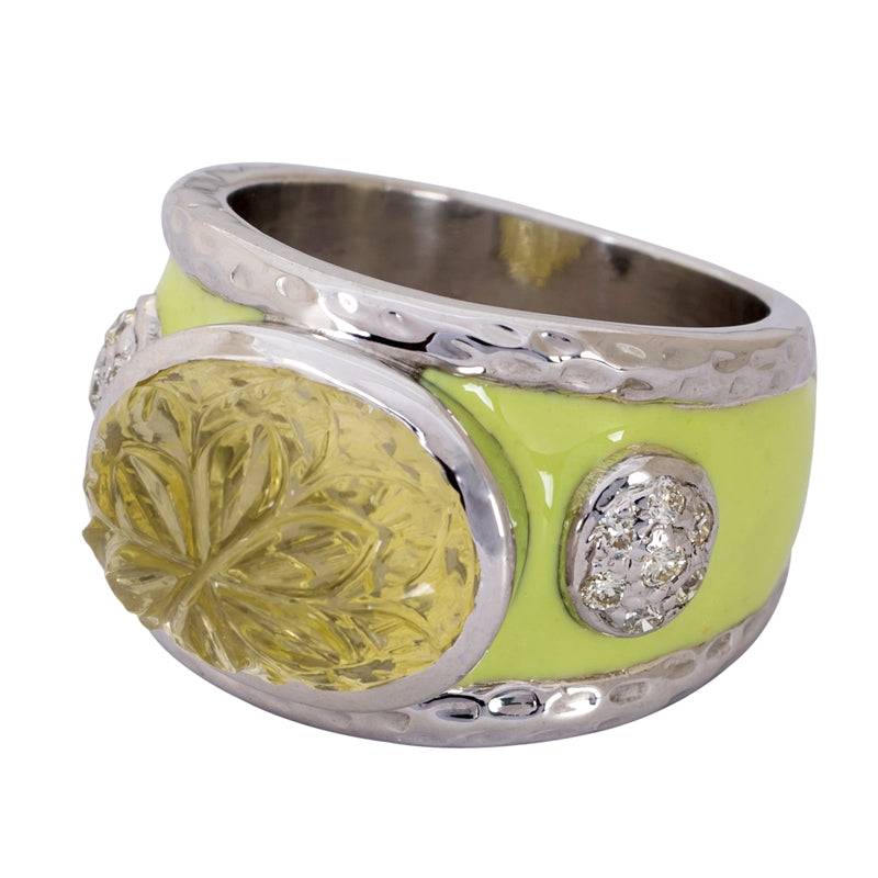 Ring - Lemon Quartz and Diamond (Enamel) | Singhvi Jewels