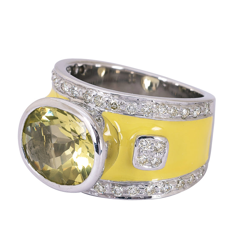Ring- Lemon Quartz and Diamond (Enamel)