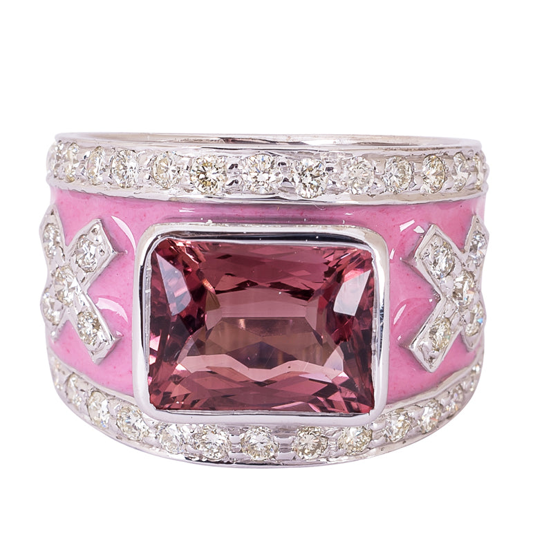 Ring - Rubellite and Diamond (Enamel) | Singhvi Jewels