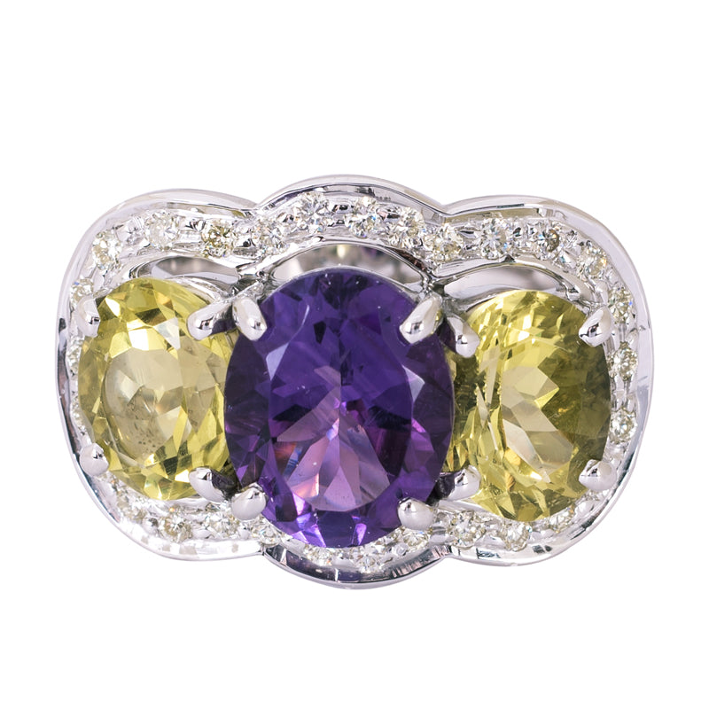 Ring - Amethyst, Lemon Quartz and Diamond | Singhvi Jewels