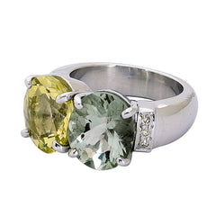 Ring- Lemon Quartz, Green Quartz and Diamond