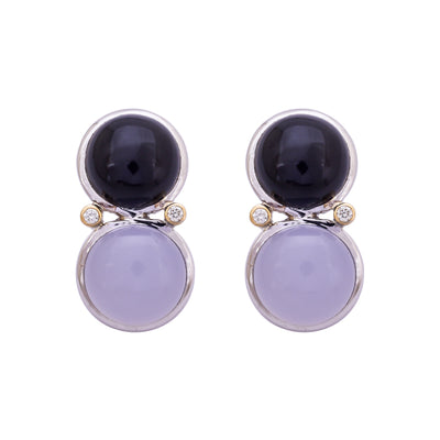 Earrings - Onyx, Chalcedony And Diamond