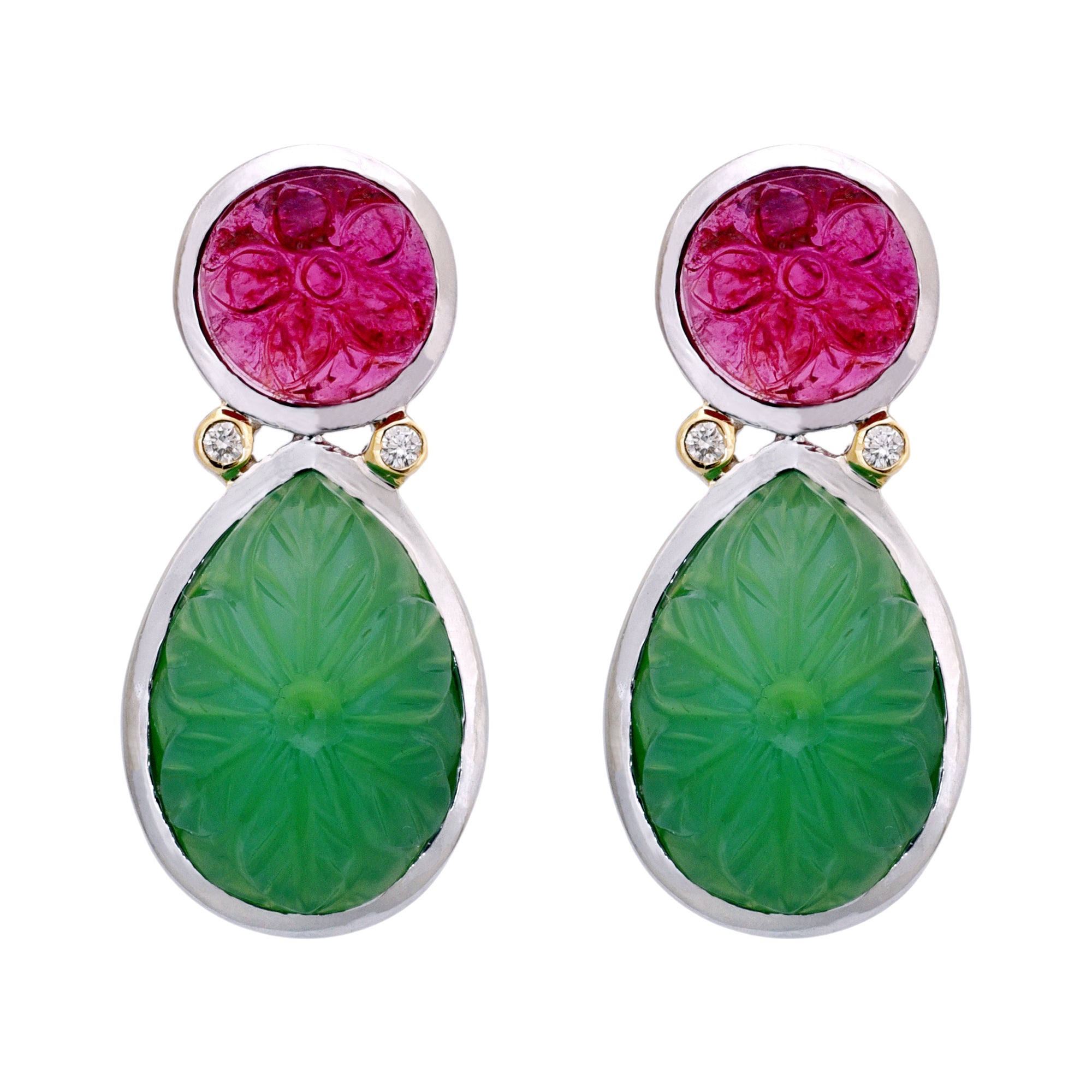 Earrings- Chrysoprase, Rubellite and Diamond | Singhvi Jewels