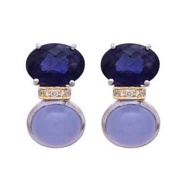 Earrings - Chalcedony, Iolite And Diamond