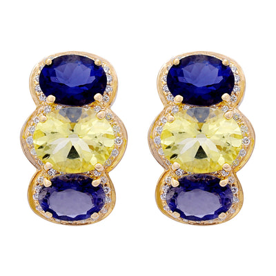 Earrings - Iolite, Lemon Quartz and Diamond