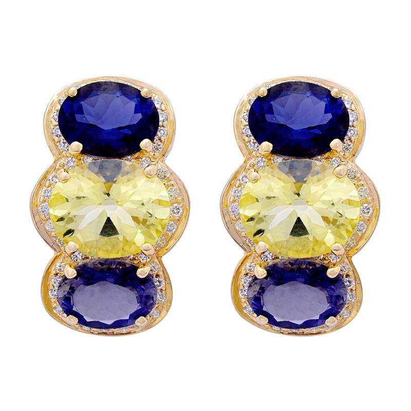 Earrings- Iolite, Lemon Quartz and Diamond (27EM) | Singhvi Jewels