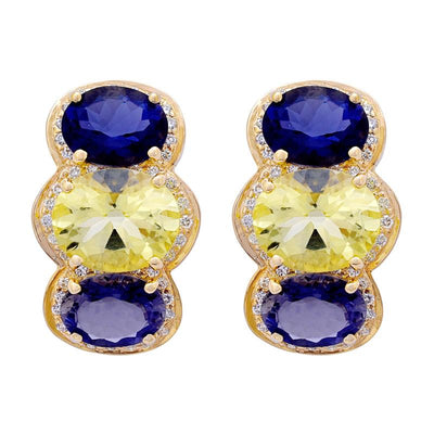 Earrings- Iolite, Lemon Quartz and Diamond  (27EM)
