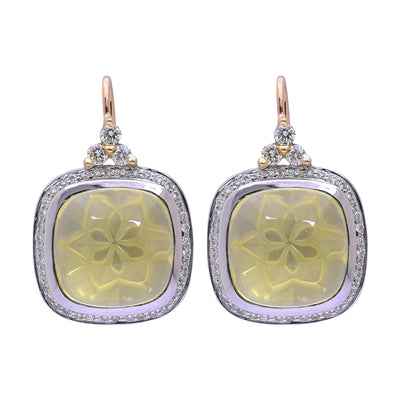 Earrings - Lemon Quartz And Diamond