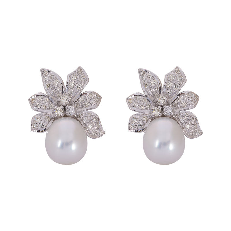Earrings- S.S. Pearl and Diamond in Silver