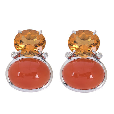 Earrings - Citrine, Cornelian And Diamond
