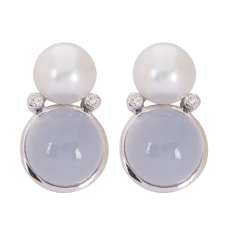 Earrings- Chalcedony, Pearl and Diamond