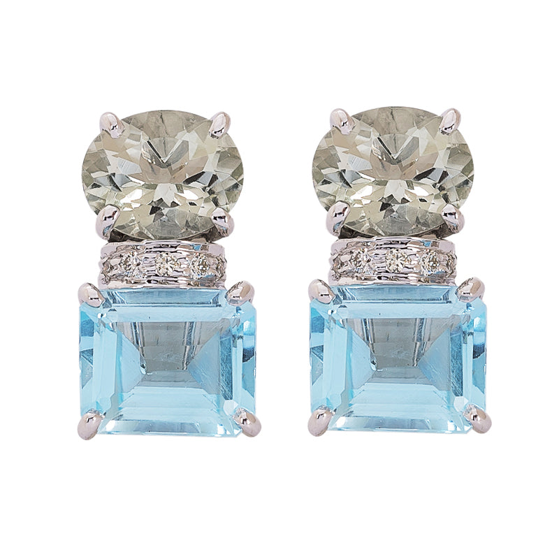 Earrings - Blue Topaz, Green Quartz and Diamond | Singhvi Jewels
