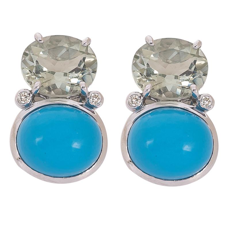 Earrings- Green Quartz, Turquoise and Diamond (271FS) | Singhvi Jewels