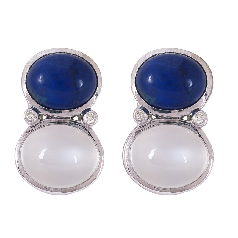 Earrings - Lapis Lazuli, Moonstone and Diamond | Singhvi Jewels