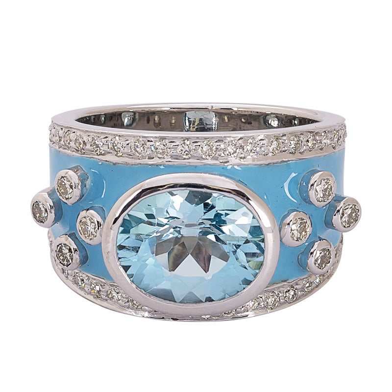 Ring - Blue Topaz and Diamond (Enamel) | Singhvi Jewels