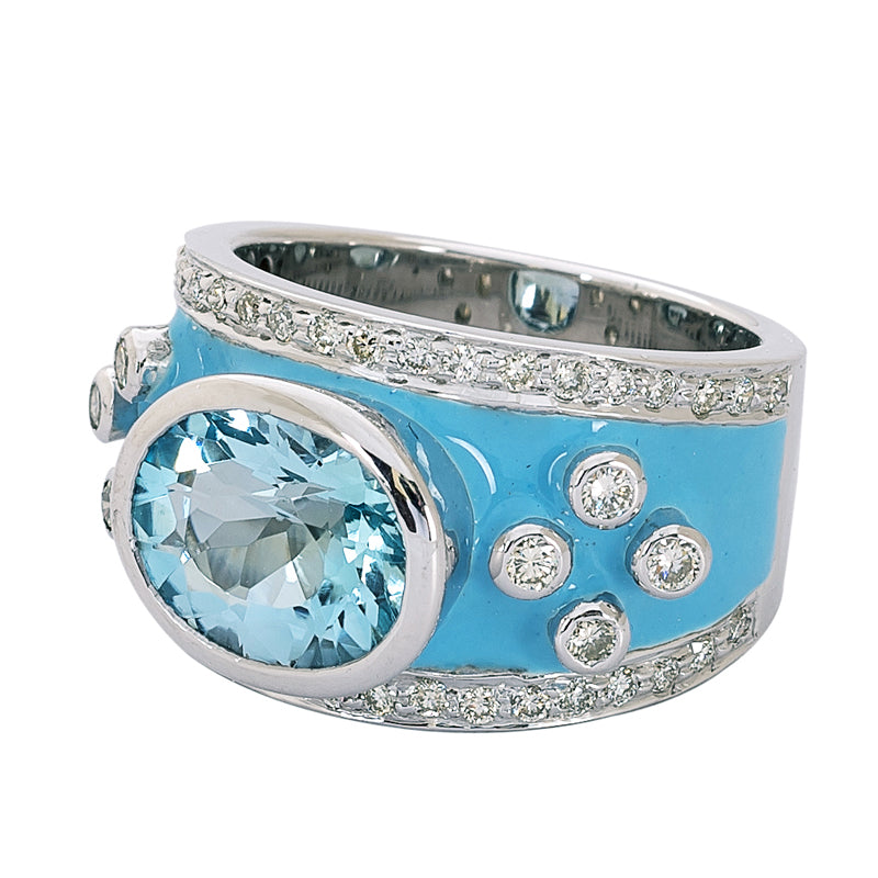 Ring- Blue Topaz and Diamond (Enamel)