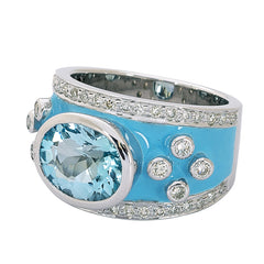 Ring- Blue Topaz and Diamond (Enamel)